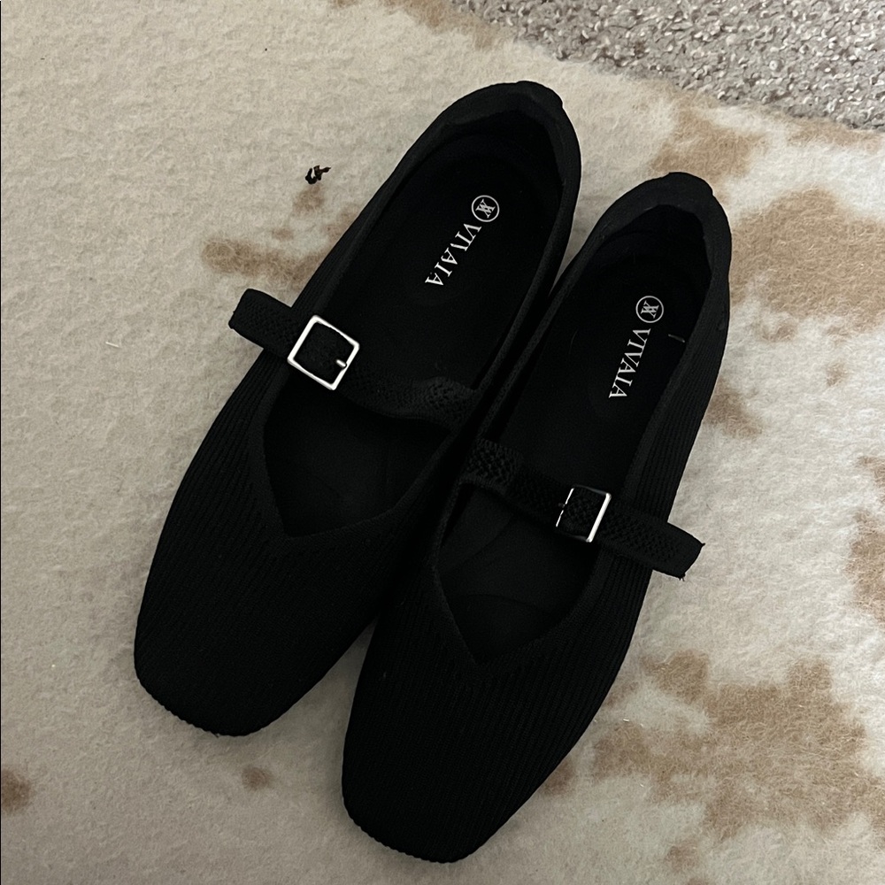 VIVALA Black Knit Mary Jane Flats with Buckle Strap